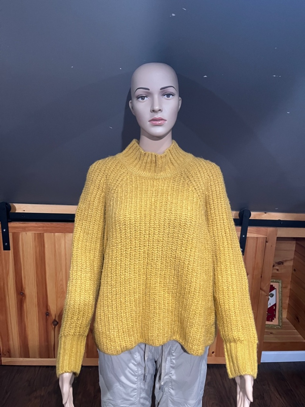 FARM Rio Mustard Yellow Chunky Mock Neck Sweater